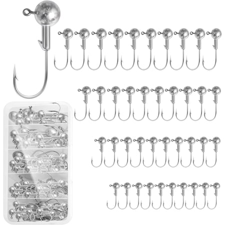 40pack Fishing Jig Heads Set with Hooks Box Fishing Soft Lures Hooks for Crappie Bass Trout Saltwater Freshwater Fishing Tackle Kit 1/8 oz 3/16 oz 1/4 oz 3/8 oz 10pcs Each Size