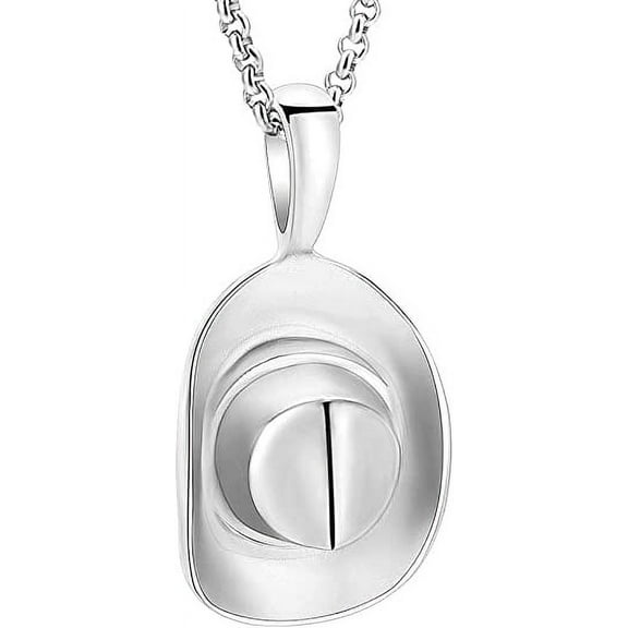 Cowboy Hat Cremation Urn Pendant Necklace for Ashes Stainless Steel Memorial Ash Urn Jewelry for Women Men