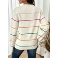 thumbnail image 3 of DOKOTOO Womens Colorful Stripes Sweaters Crew Neck Long Sleeve White Sweaters, 3 of 9