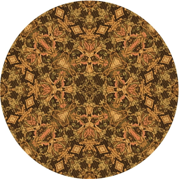 Ahgly Company Machine Washable Indoor Round Transitional Red Brown Area Rugs, 7' Round