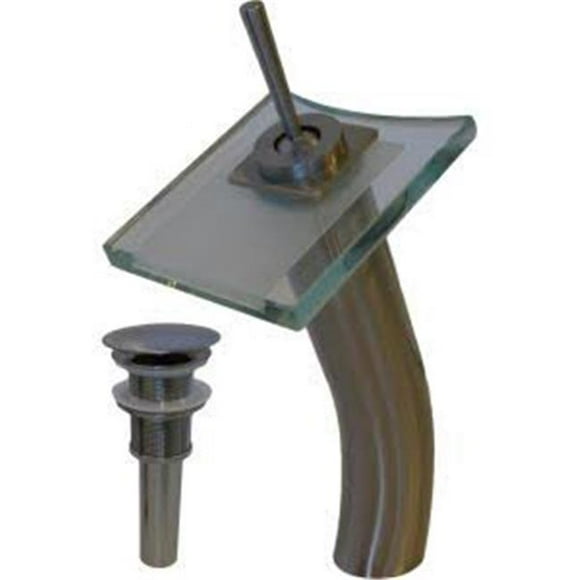 Squared Single Lever Waterfall Vessel Faucet Set, Brushed Nickel & Clear Glass