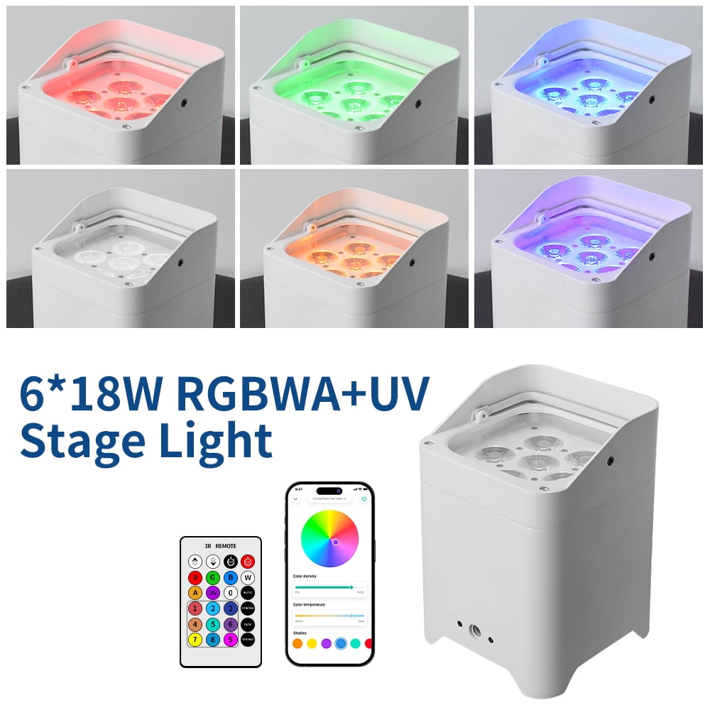 Battery Powered Uplights Rechargeable Par Can 6x18W RGBWA+UV LED Stage Lights