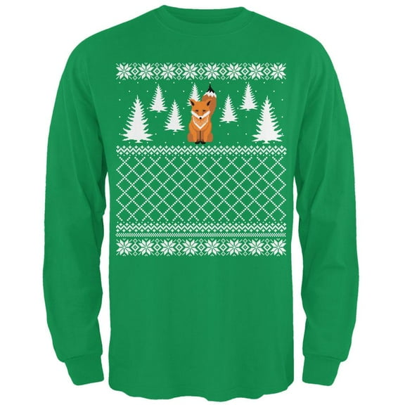 Fox Ugly Christmas Sweater Irish Green Adult Long Sleeve T-Shirt