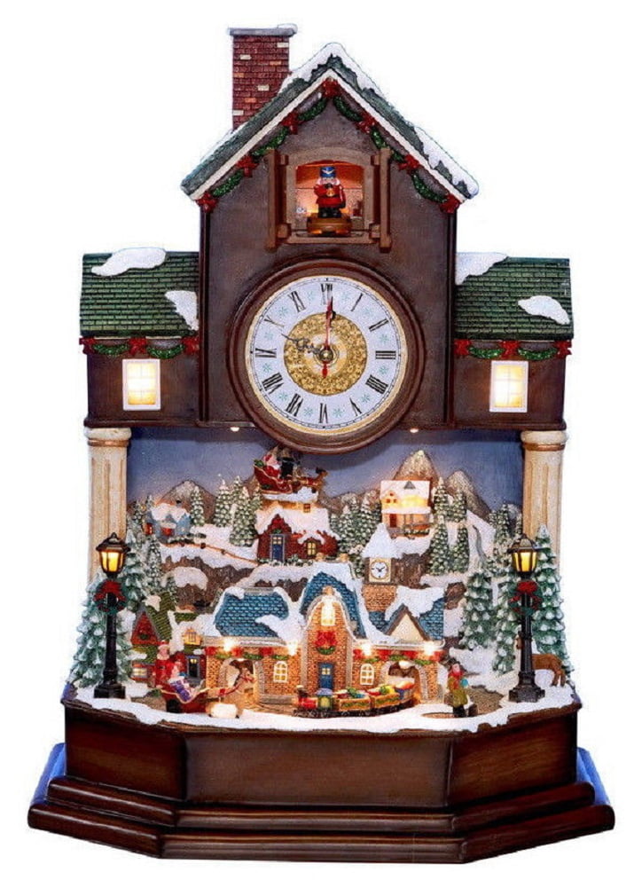 Holiday Cuckoo Clock Christmas Coo-Coo Animated Village Scene Santa