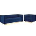 thumbnail image 2 of Modway Sanguine Vertical Channel Tufted Upholstered Performance Velvet Sofa and Armchair Set in Navy, 2 of 6