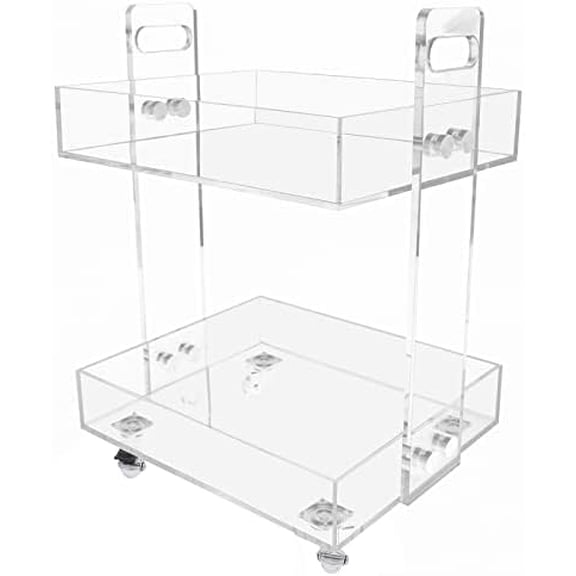 2-Tier Acrylic Cart with Wheels Multifunctional Acrylic Utility Rolling Cart Transparent Small Side Table Acrylic End Table Clear Nightstand for Home Office 16.3" LX13.3 WX18.9 H$$Office