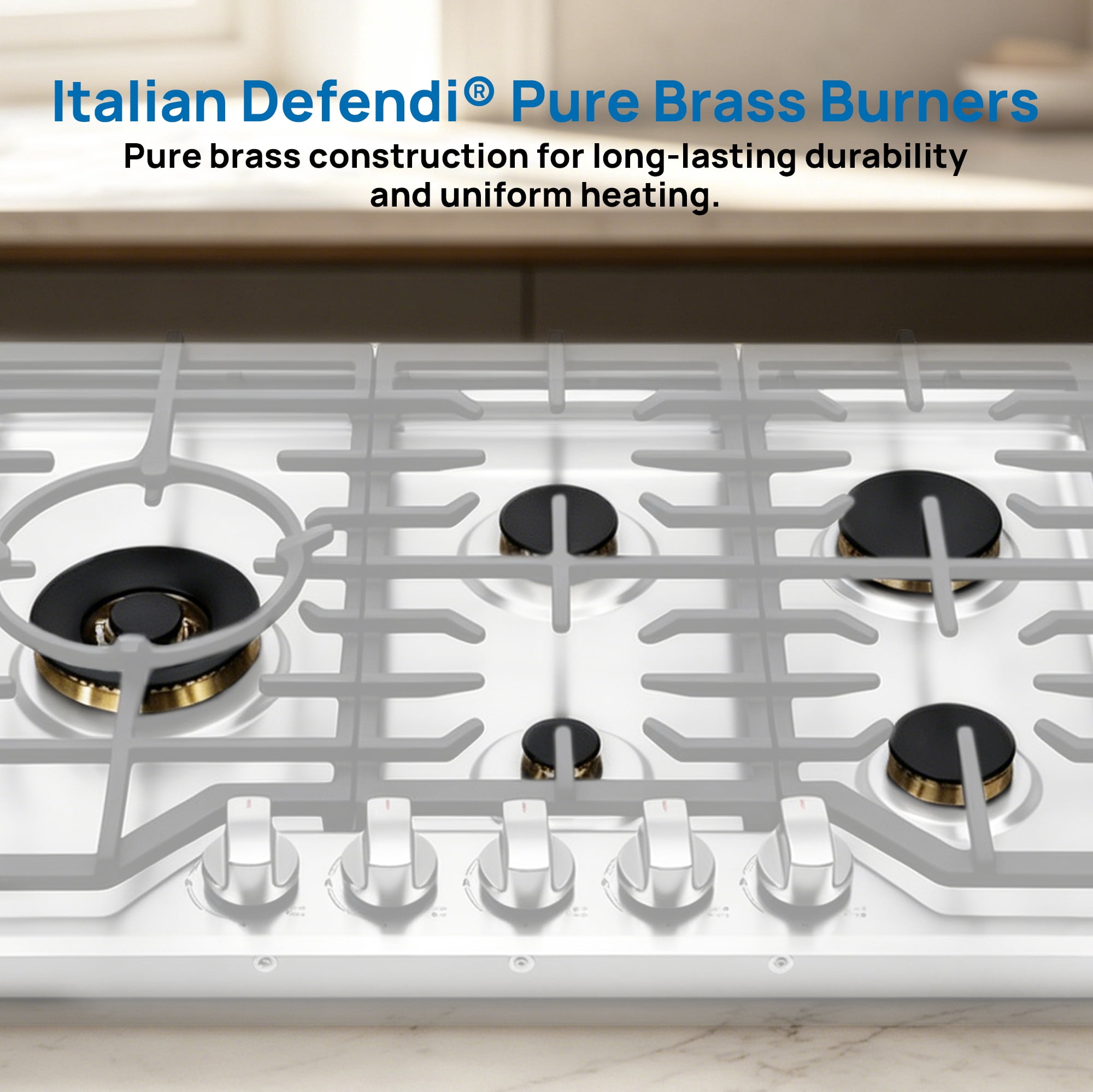 ROBAM 30" Gas Cooktop G513, 5 Made in Italy Brass Burners, 304 Stainless Steel Built-in Gas Stove, 20,000 BTU Dual-Flame Wok Burner, NG/LPG Convertible with Flame Failure Protection
