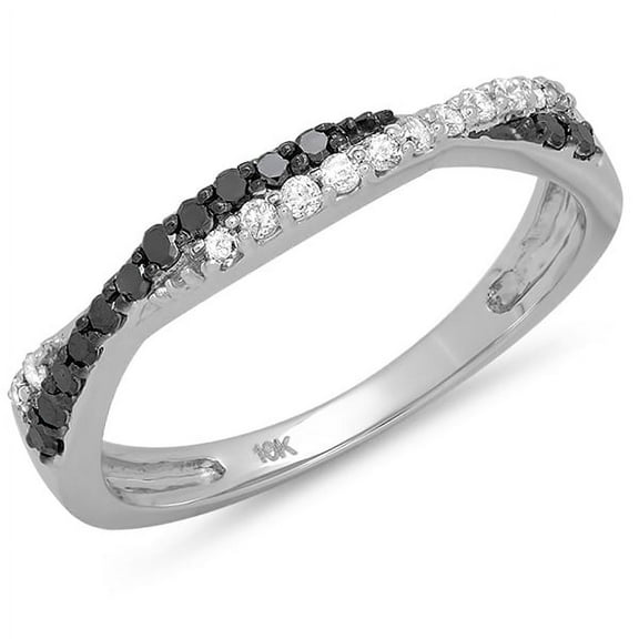 Dazzlingrock Collection 0.30 Carat (ctw) 10K Round Black & White Diamond Ladies Anniversary Wedding Band Swirl Stackable Ring 1/3 CT, White Gold, Size 6