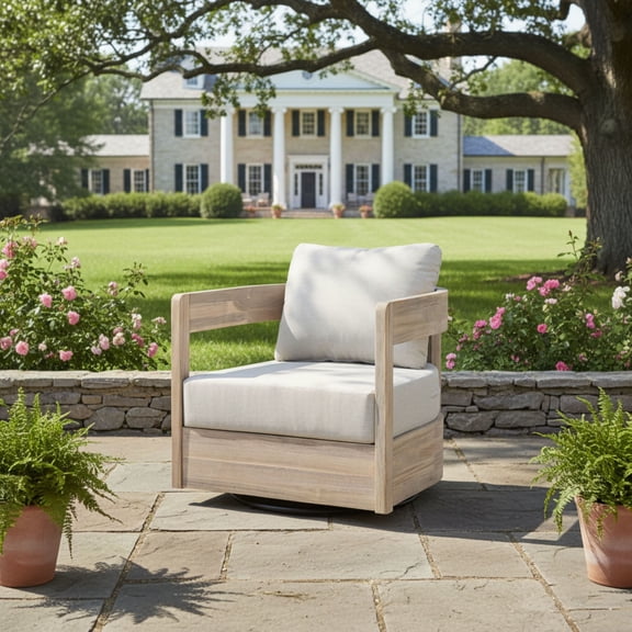 Christopher Knight Home 360° Outdoor Swivel Lounge Chair, Light White Wood Frame with Beige Cushion