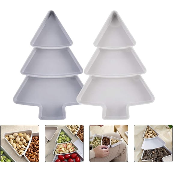 2 Pack Christmas Plates Christmas Tree Shape Fruit Appetizer Trays Xmas Snack Dessert Serving Platter Tray, Cookies Candy Container for Holiday Party Decorations