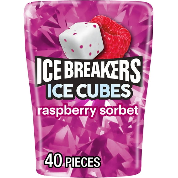 Ice Breakers Ice Cubes Raspberry Sorbet Sugar Free Chewing Gum, Bottle 3.24 oz, 40 Pieces