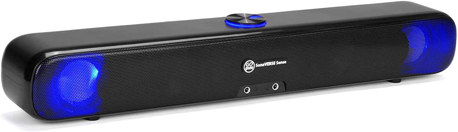 GOgroove Computer Speaker LED Sound Bar - SonaVERSE Sense USB Powered Desktop Computer Speaker for PC, Laptop with Glowing LED Lights, Stereo Drivers, Headphone and Microphone Ports, Wired AUX Input - image 1 of 9