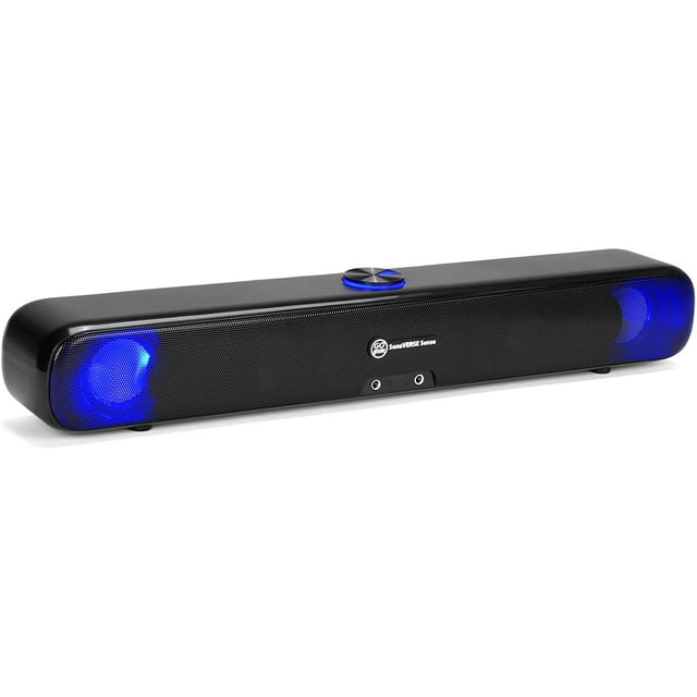 GOgroove Computer Speaker LED Sound Bar - SonaVERSE Sense USB Powered Desktop Computer Speaker for PC, Laptop with Glowing LED Lights, Stereo Drivers, Headphone and Microphone Ports, Wired AUX Input