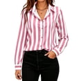 thumbnail image 7 of CBASIHI Womens Striped Button Down Shirts- Long Sleeve Casual Trendy Loose Fit Collared Fall Tops Pink Size 2XL, 7 of 7