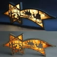 thumbnail image 2 of Wooden Star Shaped Nativity Scene Christmas Ornament, Festive LED Holiday Décor for Shelves and Tables, Brown, 2 of 5