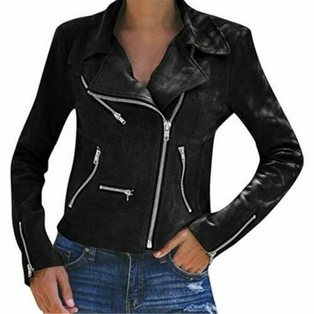 Fashion Women Summer PU Leather Jacket Coats Zip Up Biker Casual Flight Top Coat Outwear Black (Best Deals On Womens Leather Jackets)