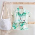 thumbnail image 2 of KPOPLK Toddler Baby Boy Summer Outfit Clothes Short Sleeve Cute Print Button Up Shirt Top Shorts 2Pcs Set(7-8 Years,Mint Green), 2 of 7