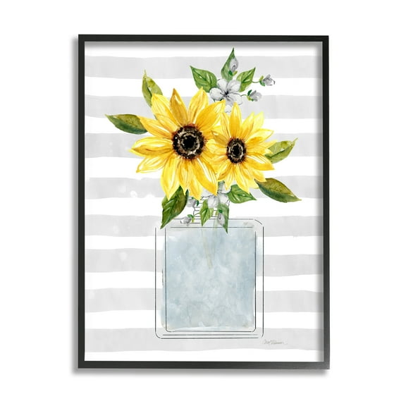 Stupell Industries Flower Blossoms Perfume Bottle Vase Casual Stripes Graphic Art Black Framed Art Print Wall Art, Design by Carol Robinson