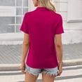 thumbnail image 3 of Women's Short Sleeve V Neck T-Shirts Fitted Collared Polos for Work Golf Shirts Casual Loose Tees Tops Hot Pink 2XL, 3 of 4