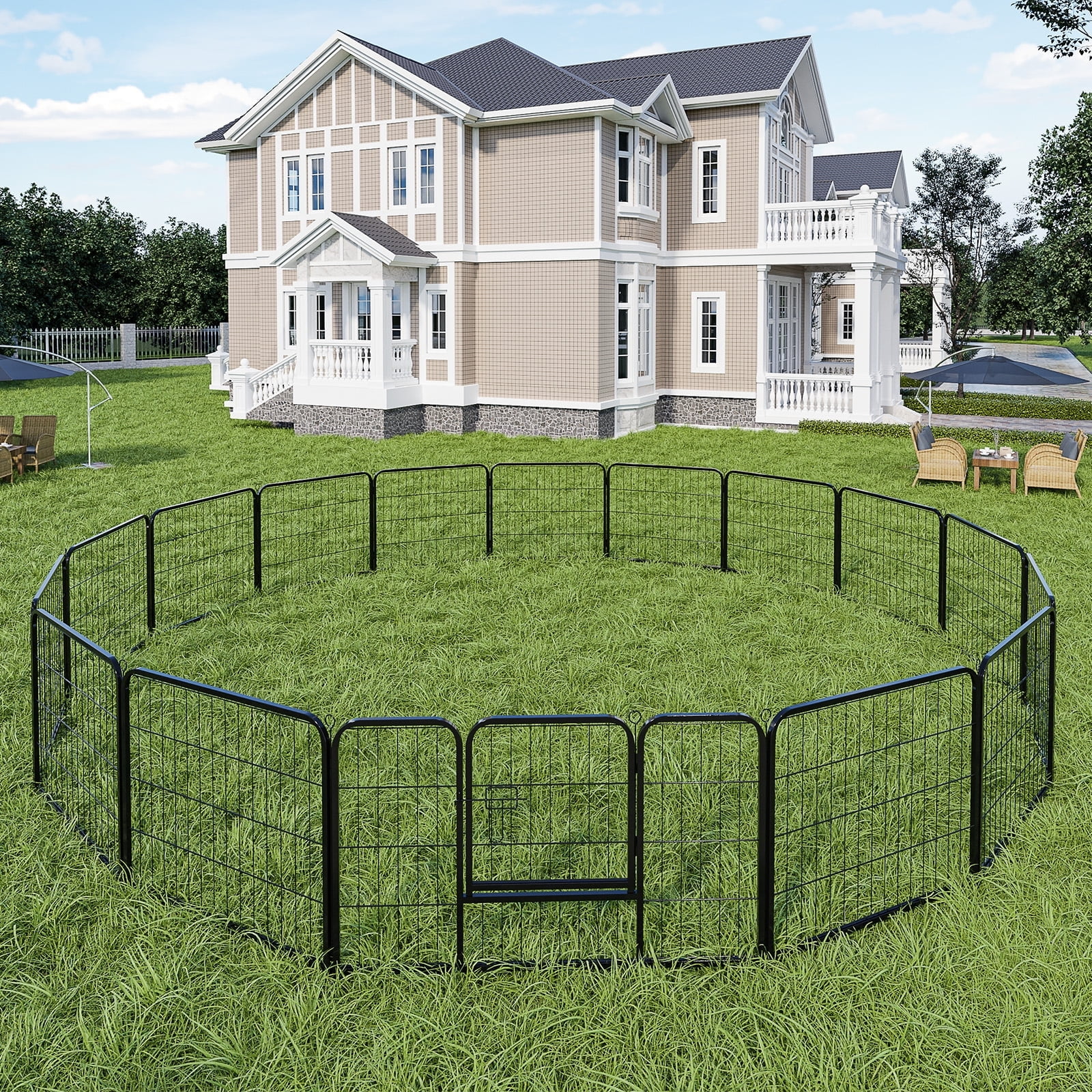 Gianna Metal Dog Playpen, 24 inch Height 16 Panels Pet Fence, Foldable Dog Pen for Indoor Outdoor