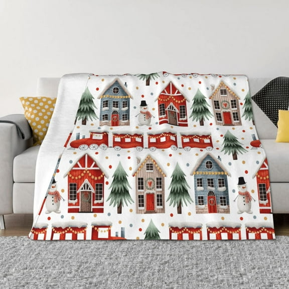 Disketp Christmas Houses Flannel Blankets - Thick and Warm Blanket for Winter, Soft Fuzzy Plush King Blanket for All Seasons40"x30"