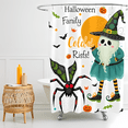 thumbnail image 1 of Whimsical Halloween Shower Curtain with Friendly Ghost Spider & Pumpkins - Family Fun Decor, 1 of 4