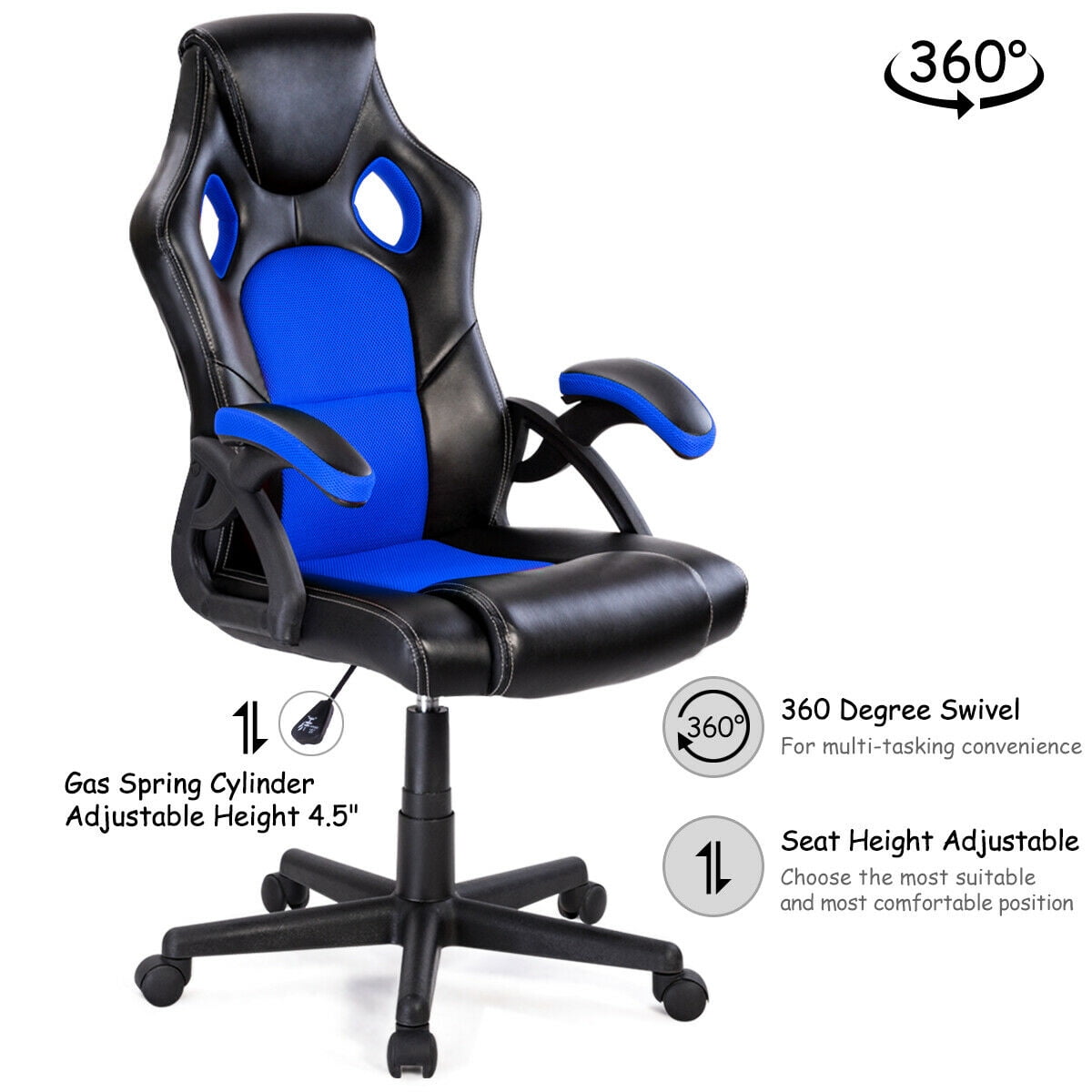 Costway Pu Leather Executive Bucket Seat Racing Style Office Chair Computer Desk Task