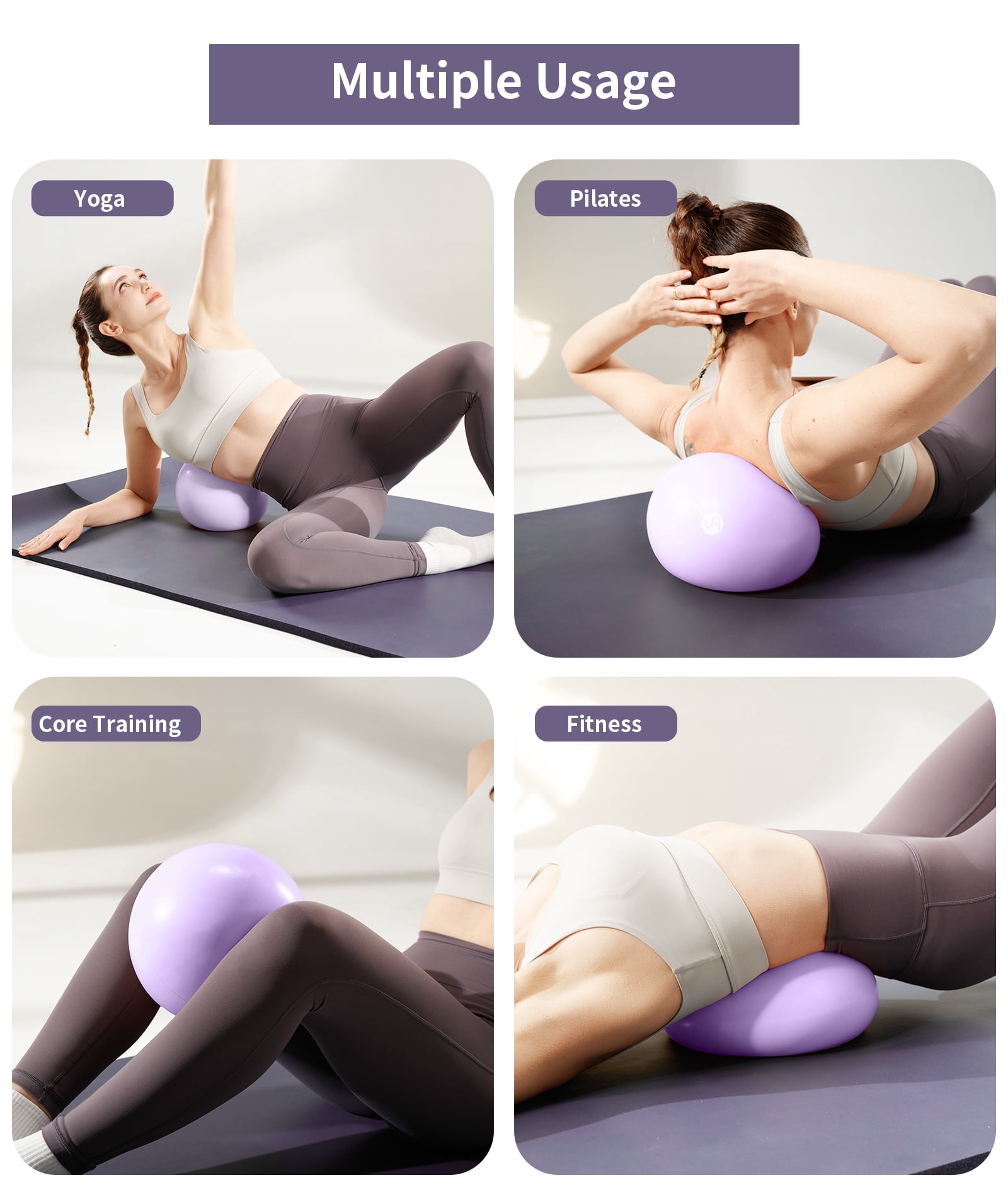 YR 9.8 inch Pilates and Yoga Balls, Anti-Burst Small Exercise Ball for Stability, Pilates, Core Training, Physical Therapy, Purple