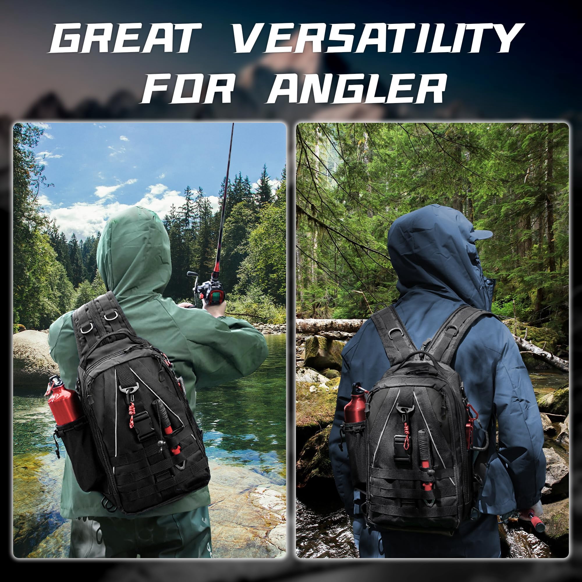Fishing Nylon Backpack Tackle Sling Bag Backpack with Rod Holder for Monther Father Gifts Lightweight Fishing Backpack Storge Fishing Gear and Equipment