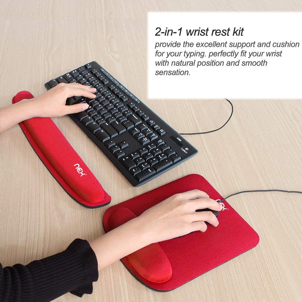 NEX Ergonomic Mouse Pad with Wrist Support, Memory Foam Keyboard Wrist Rest for Computer, Red (NX-PAD006)