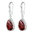 thumbnail image 6 of Linawe Silver Red Imitation Diamond Dangle Earrings for Women Trendy, Ruby Rhinestone Cubic Zirconia Crystal Teardrop Earrings, Wedding Bride Bridesmaids Birthstone Jewelry, 6 of 7