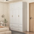 thumbnail image 4 of OXYLIFE 4-Door Wardrobe Armoire with Hutch, Shelves and Drawers,White Closet Storage Cabinet with Clothing Rod for Bedroom, 93.3" H, 4 of 8