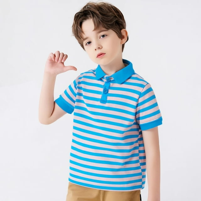Polo pour Petit Garçon Polo à Rayures pour Garçons Polo à Manches Courtes Chemise d'Été Tenue pour Garçons 5-6 Ans