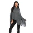 thumbnail image 4 of FANNYC Women Winter Knitted Sweater Pullover Shawl Cloak Coat Texture Oversized Loose Baggy Tassel Fringed Poncho Cape Wrap Jumper With Irregular Hem, 4 of 7