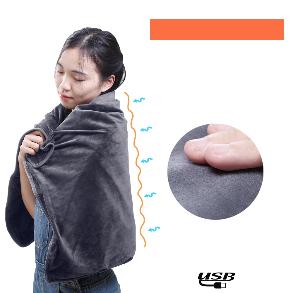 39x27inch Cordless USB Heated Blanket Shawl with Buttons Soft Sherpa Berber Fleece Portable Battery Powered Electric Blanket Heated Throw Wearable Portable Heating Warming Blanket for Car Office