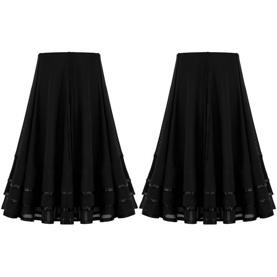 DPOIS Youth Girls Dance Skirt Ballroom Latin Dance Skirt Practice Dancewear Black 14