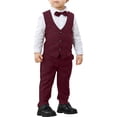 thumbnail image 2 of Boys Formal 3 Piece Suit Set, Classic Vest Pants and Shirt Outfit for Kids, Wedding Party and School Event, Age 1-7 Years Wine 80, 2 of 9