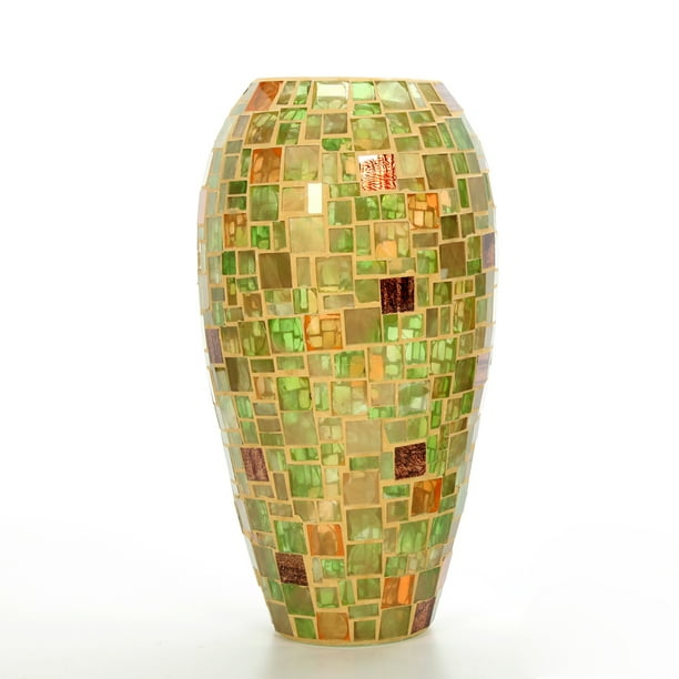 Elegant Expressions by Hosley Mosaic Glass Vase, Green and Amber