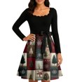 thumbnail image 4 of Ladies' Christmas Printed Fashionable Square Neck Casual Slim Fit Long Sleeved Dress for Women Holiday Party and Elegant Events,Deep Red,2XL, 4 of 5