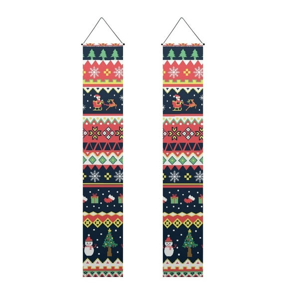 SEANATIVE Christmas Tree Porch Sign Garden Flags Set of 2 Home Hanging Vertical Porch Banner Decorations Door Hanging Door Yard Xmas Gifts 12.6*70.8 Inch
