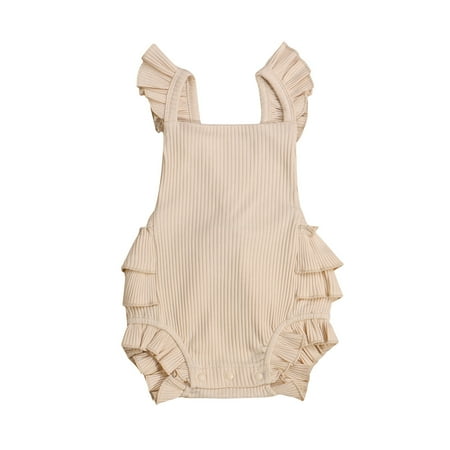 

Frobukio Newborn Baby Boys Solid Knitted Sleeveless Rompers Ruffle Infant Baby Casual Jumpsuits Clothes Skin Color 12-18 Months