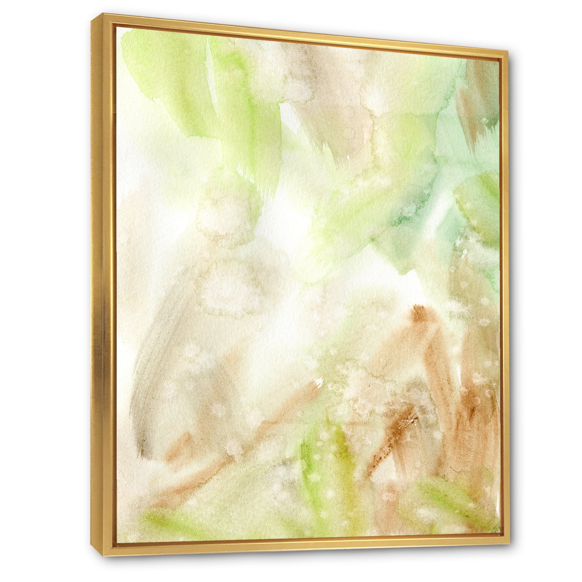 Designart 'Pastel Abstract With Brown Green and Beige Spots' Modern Framed Canvas Wall Art Print