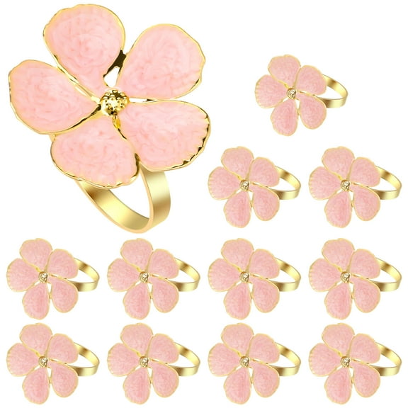 12Pcs Pink Flower Napkin Rings Set Metal Napkin Ring Holders Elegant Serviette Buckle Table Setting Decoration for Wedding Party Dining Table