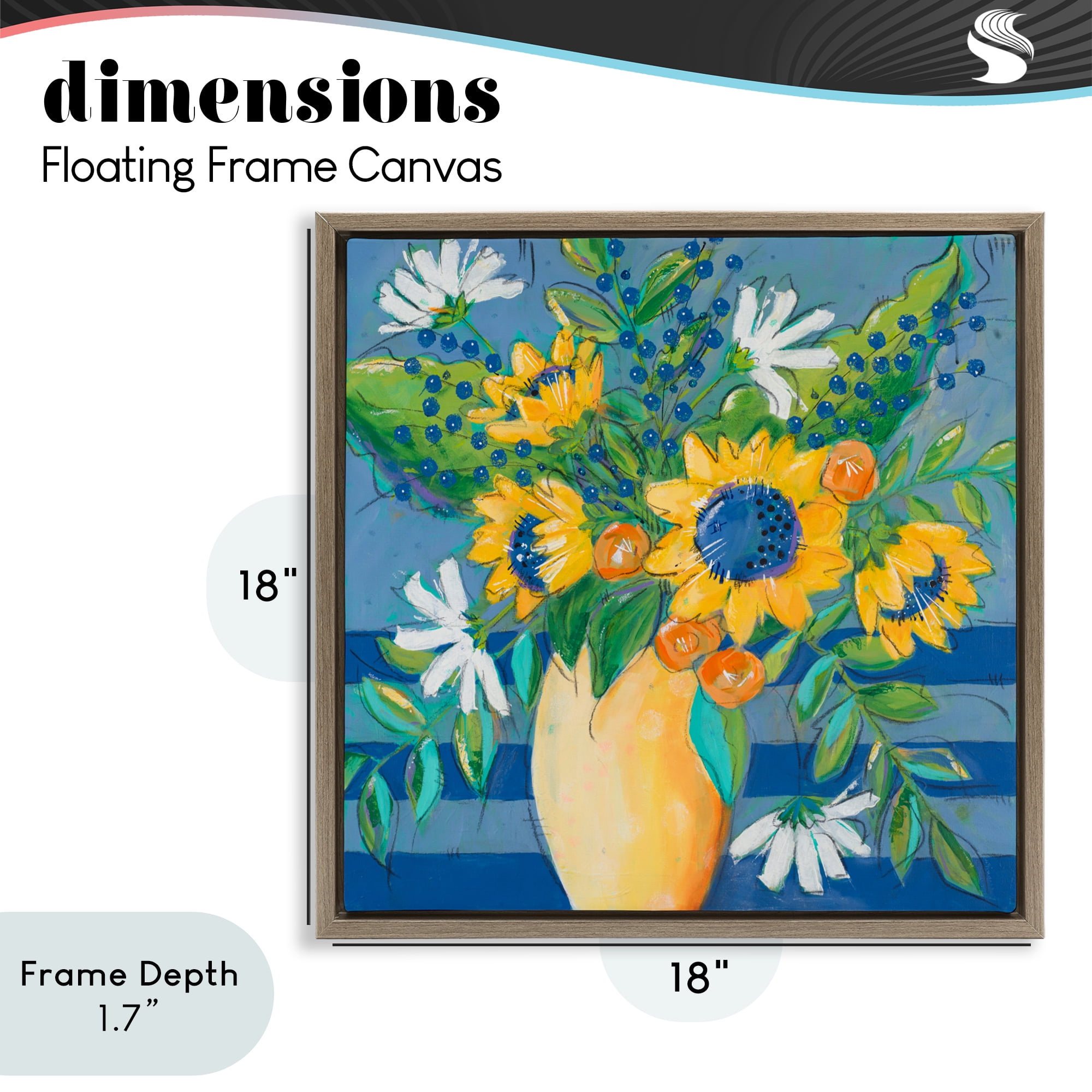 Stupell Industries Floral Bursts Among The Blue Brown Framed Floater Canvas Wall Art, design by Krinlox