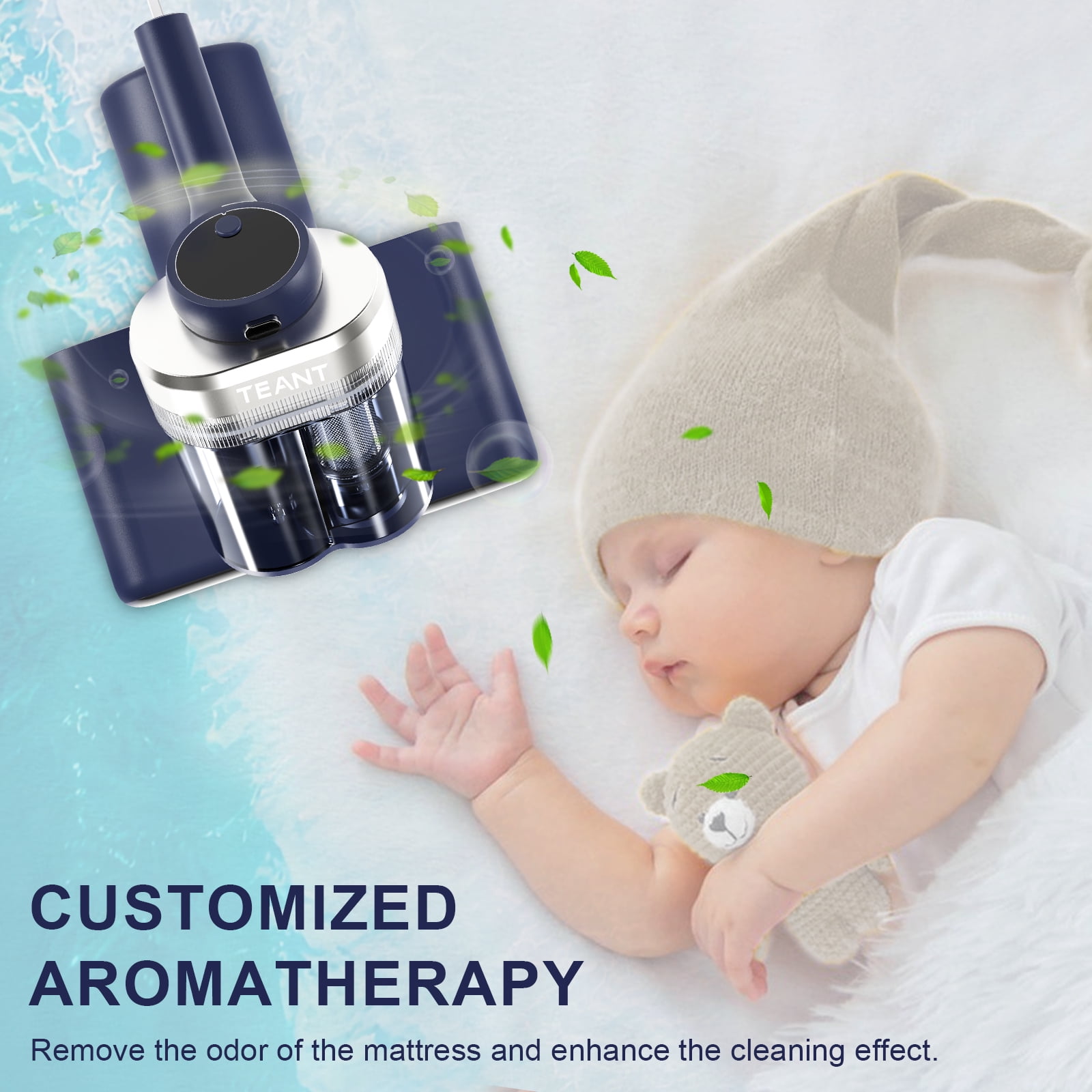 Teant Mattress Vacuum Bed Vacuum Cleaner with 253.7nm UV-C Light, Hyper Helix Motor with 16Kpa Strong Suction & 33000 RPM/Min Tapping, HEPA Filter,149℉ Heat & Ultrasonic & Anion for Bed and Pet