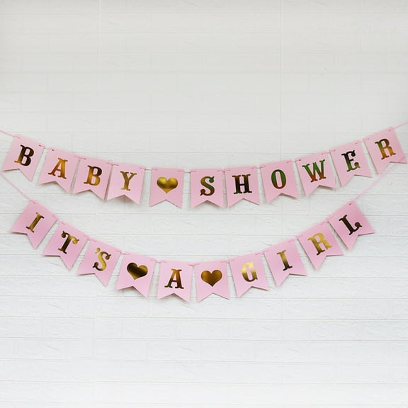 GETAJGHSD 2Pcs Baby Shower Wall Decorations Pink Flag Shape for Parents and Party Planners
