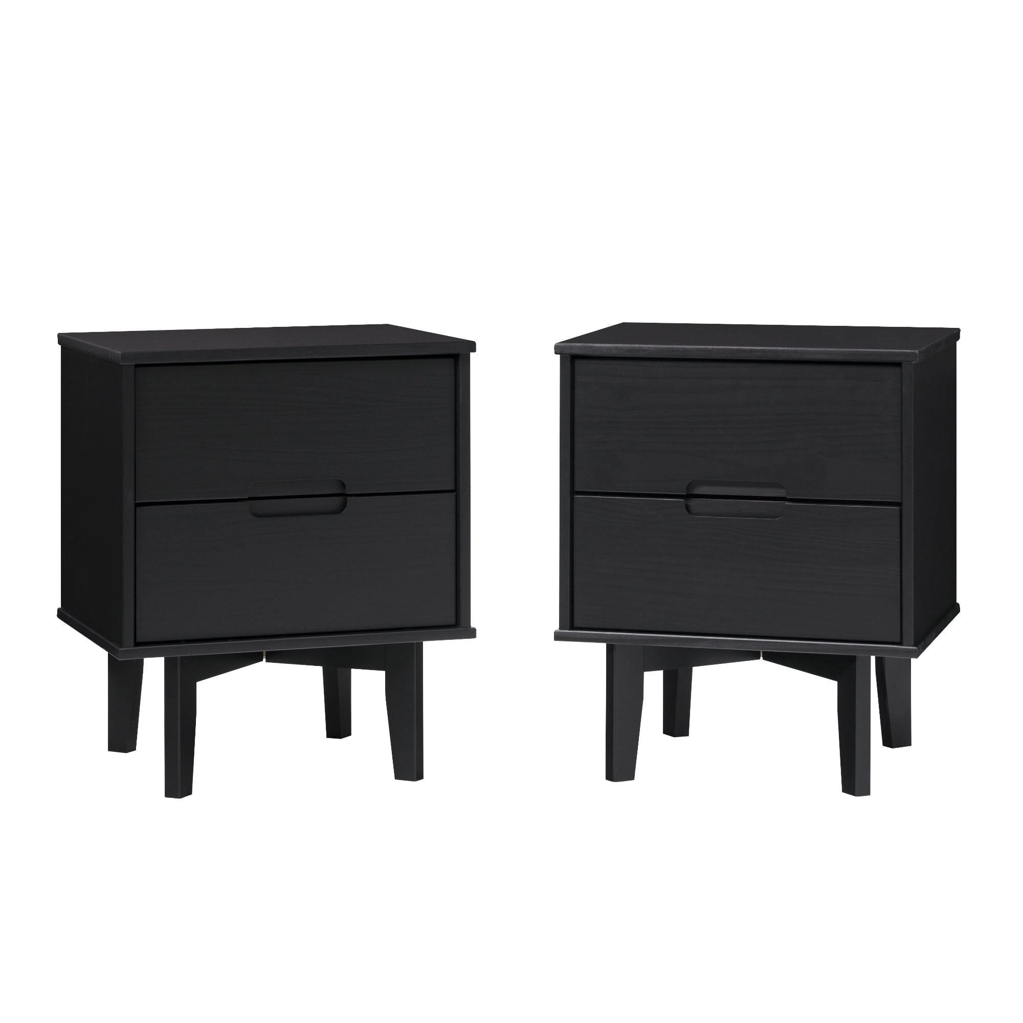 Walker Edison Set of 2 Mid-Century Modern 2-Drawer Nightstands, Black
