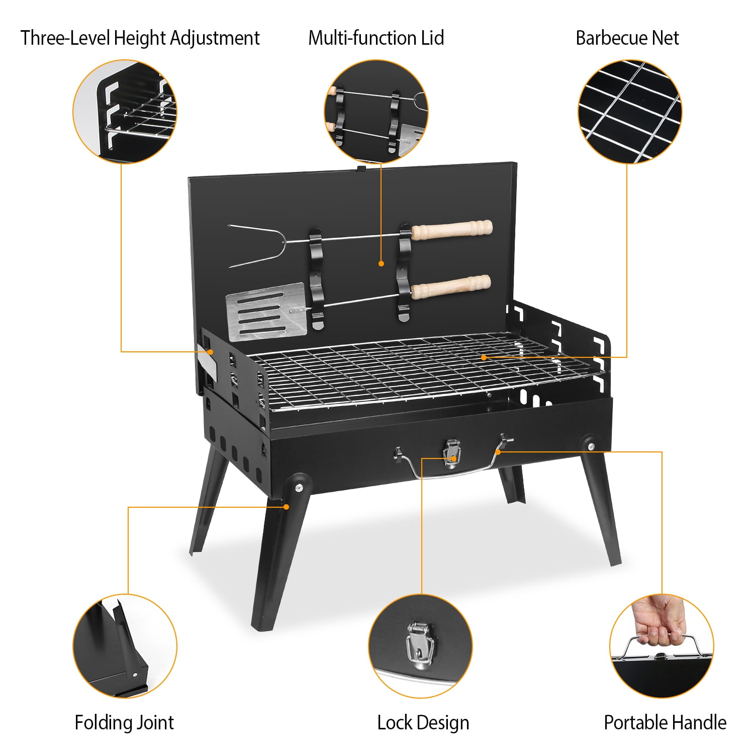 Imountek Portable Charcoal Grill Foldable BBQ Suitcase Grill for Outdoor Camping Picnics Garden Grilling, 16.7x10x17.7 inches