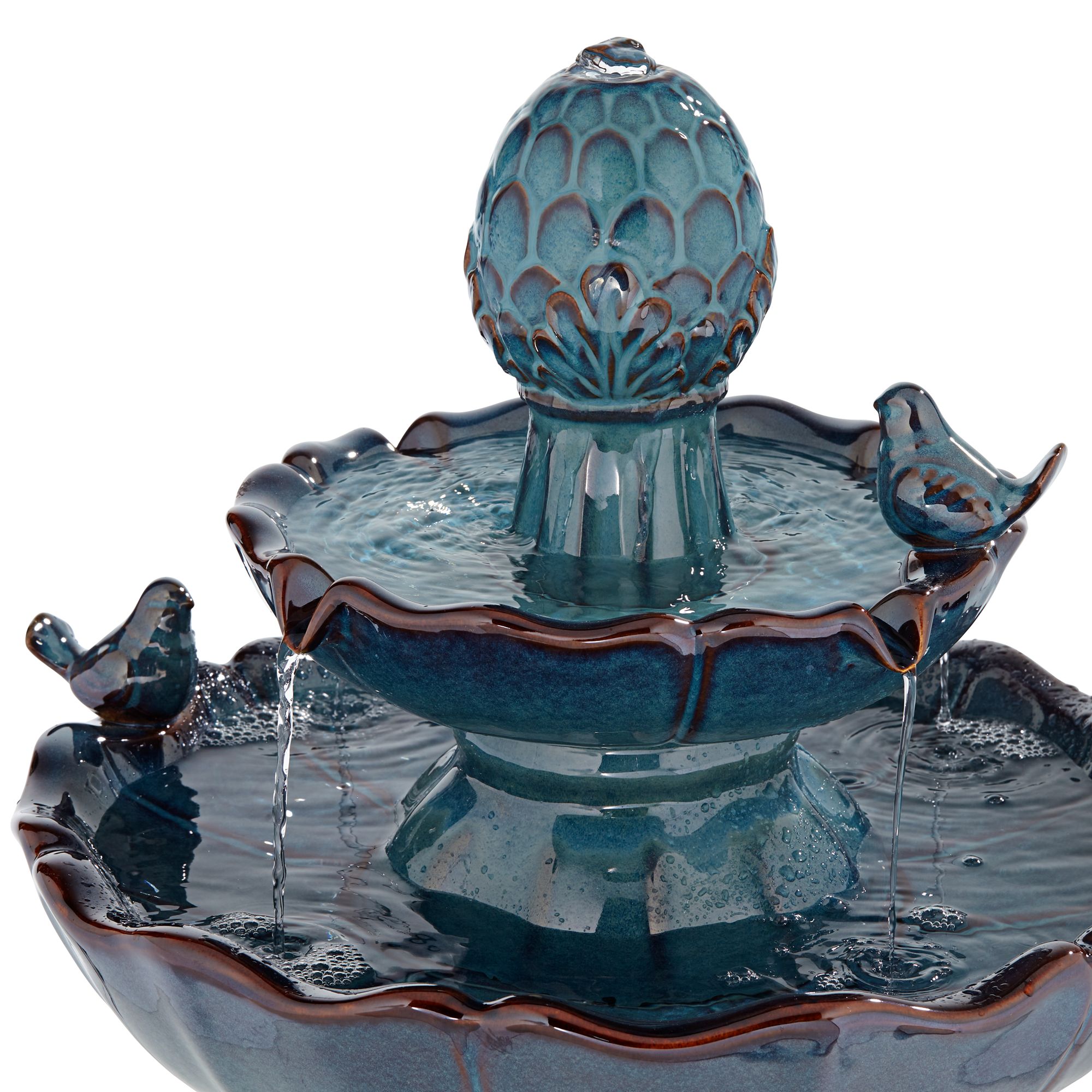 Bathing Bird 28 1/4" High Large Asian Outdoor Decor Turquoise Ceramic Floor Fountain 2-Tier Outside Garden Patio