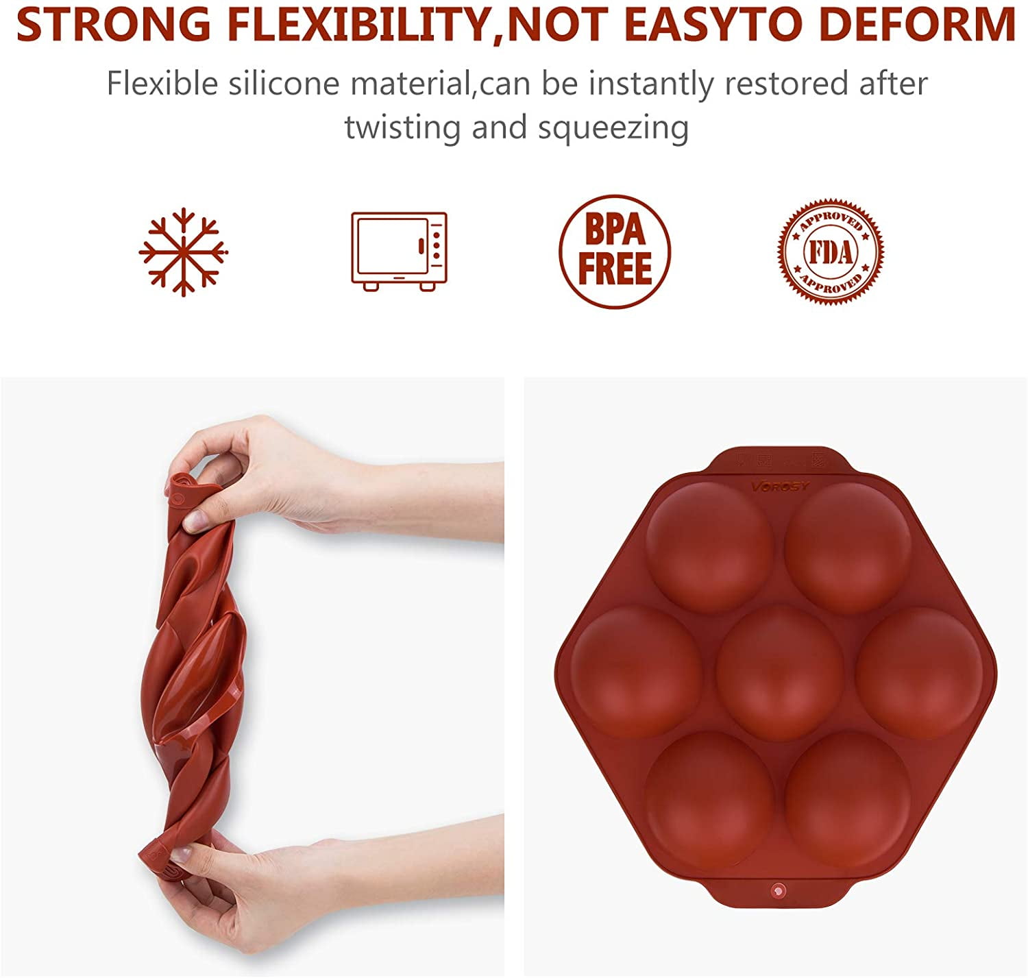Kepooman 7 Holes Half Ball Sphere Silicone Baking Molds for Chocolate Cake, Set of 2, Red Kepooman 7 Holes Half Ball Sphere Silicone Baking Molds for Chocolate Cake, Set of 2, Red